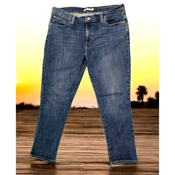 Levis Boyfriend Jeans Blue Denim Pants Midrise Stretch Straight Leg Womens 32 - Picture 2 of 13